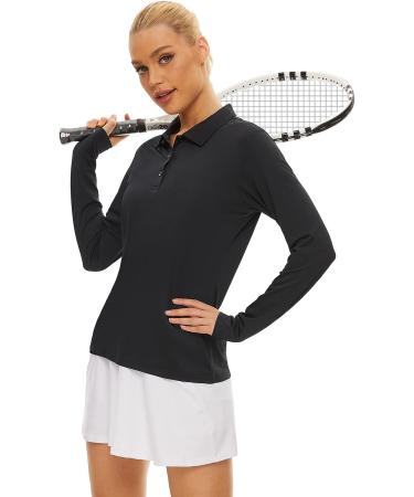 Women's Long Sleeve Polo Shirt UPF50+ Sun Protection - Black, Large - Buy Online on GoSupps.com