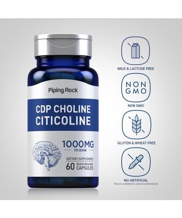 Piping Rock CDP Choline Citicoline 1000mg | 60 Quick Release Capsules | for Men and Women | Non-GMO Gluten Free Dietary Supplement - Buy Online on GoSupps.com