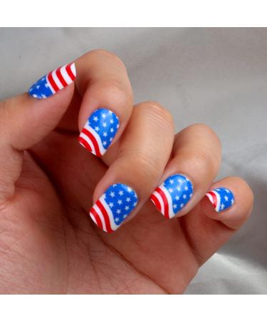 4 of July Press on Nails Short USA Independence Day Patriotic Fake Nails American Stars and Stripes Designs False Nails Square Full Cover Stick on Nails Artificial Nails for Procession Nail Set