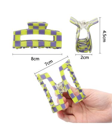 Whaline 6 Pack Checkered Hair Claw Clips - Multicolored Plaid Hair Accessories for Women - Strong Hold Rectangle Claws for Thin & Thick Hair - Buy Online on GoSupps.com