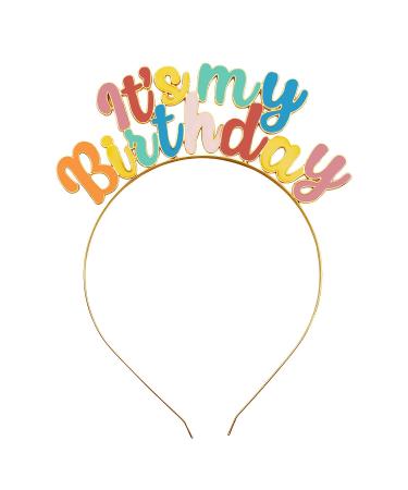 DOINIDAMI Girls Birthday Headbands Women Happy Birthday Crown Headpiece  Colorful Gold double deck Birthday Hair Band Hair Accessories Hair Hoop Tiara