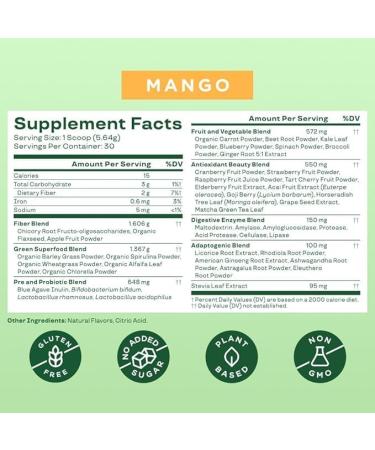 Bloom Nutrition Super Greens Powder Smoothie & Juice Mix - Probiotics for Digestive Health & Bloating Relief for Women Digestive Enzymes with Superfoods Spirulina & Chlorella for Gut Health (Mango) - Buy Online on GoSupps.com