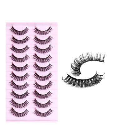 outopen Russian Strip Lashes DD Curl Wispy Fluffy False Eyelashes Volume Curly Faux Mink Lashes Extension Natural Look 10 Pairs Pack(DD-032) DD Curl-10pairs 16mm-032