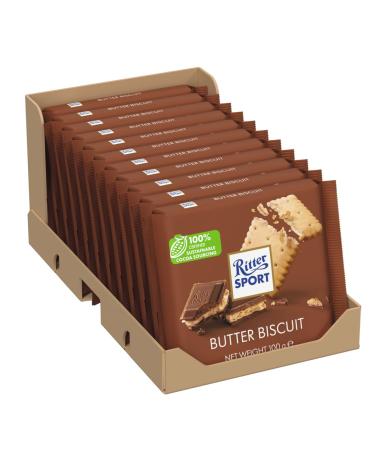 Ritter Sport RITTER SPORT - Butter Biscuit 100g Whole Milk Chocolate with a Biscuit Coated in Cocoa Cream - Take it anywhere - Box of 11 tablets