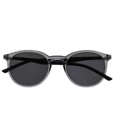 Opulize Met sunderer glasses slim round frame spring hinges scratch-resistant tinted lens uv400 protection men women S60 +2.50 dioptria (1 Pack) clear gray front black arms single