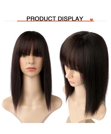 Felendy 14 Inch Hair Topper with Bangs | 200% Density Silk Base Clip in Extensions for Women with Thinning Hair - Dark Brown-2 - Buy Online on GoSupps.com