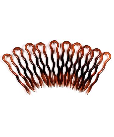 Simple plain hair pins -- 10 pieces (6 cm havana brown)