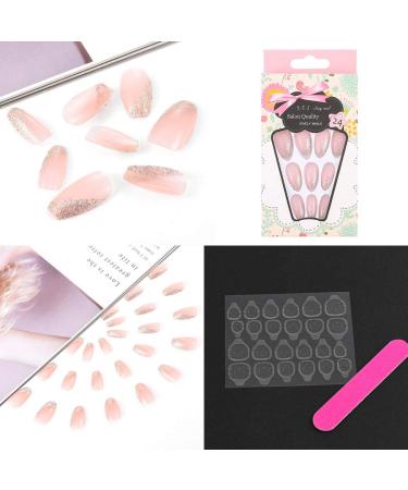 Sethexy Shiny Ballerina False Nails - 24 Medium Sparkle Pink Acrylic Press-On Nail Tips for Women & Girls - Buy Online on GoSupps.com