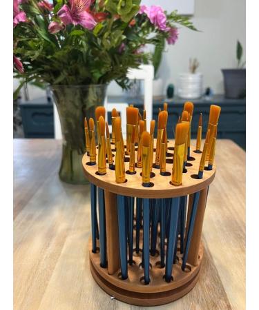 BlackLabMill Rotating Paint Brush Holder - Handmade Cherry Hardwood Organizer for Desk, Large Capacity Art Supply Organizer for Arts and Crafts - Buy Online on GoSupps.com