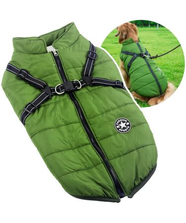 Oncpcare 2 in 1 Dog Clothes for Large Dogs Winter Warm Dog Coat Jacket Vest Pet Coat Harness for Large Dogs 4XL Green