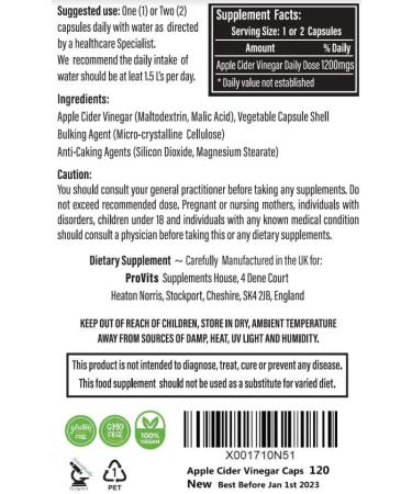 Apple Cider Vinegar Capsules 1200mg - Natural Weight Loss & General Health Supplements - Vegan Friendly - High Strength with Probiotics & Antioxidants - Buy Online on GoSupps.com