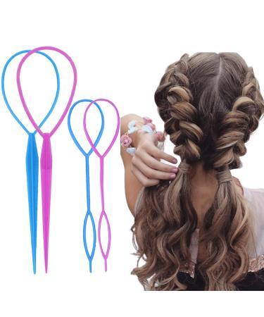Vrose Flosi Topsy Tail Hair Tool Hair Pull Through Tool Hair Loop Styling Tool - Ponytail Maker French Braid Loop For Hair Styling Gifts For Women - Braiding Hair Supplies (pink+blue)