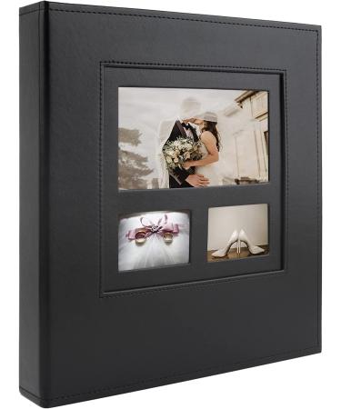 Golden State Art, Large Photo Album Holds 600 4x6 Photos(3 Horizontal and 2 Vertical Per Page )Leather Cover for Family Wedding Baby Vacation Graduation(Overall Size:12.3 x 13.2 inches,Black) 3 Opening Leather Black