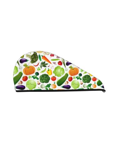 Hair Towel Wrap Hair Drying Towel with Button Towel Turban Head Towel to Dry Hair Quickly (Vegetables2)