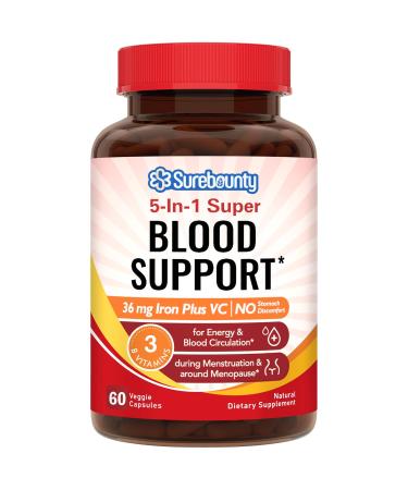 Surebounty Blood Support Iron Supplement for Women Iron Vitamin Ferrous Bisglycinate with Folate B12 VC P5P Non Constipating Blood Booster Women s Iron Supplement Once Daily Vegan 60 Caps