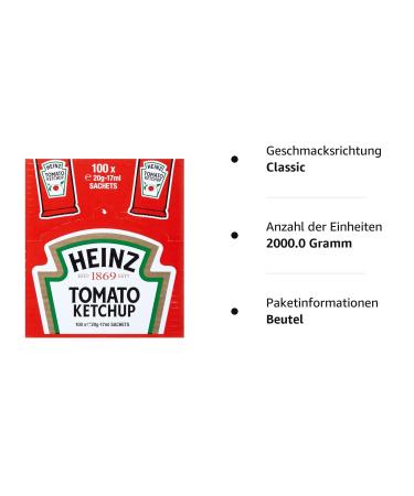 Heinz Tomato Ketchup Classic - Portion Bags 100 x 17ml - Buy Online for International Shipping - Buy Online on GoSupps.com