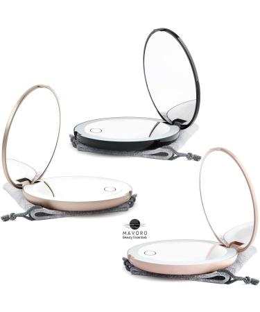 Mavoro LED Lighted Travel Makeup Mirror - Rechargeable 1x/10x Magnification - Daylight LED - Portable Touch Sensor Mirror - USB Charging (Black) - Buy Online on GoSupps.com