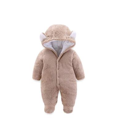 Voopptaw Warm Baby Winter Jumpsuit Fleece Romper Suits Cute Thick Bear Snowsuit for 0-12months 9-12 Months Khaki