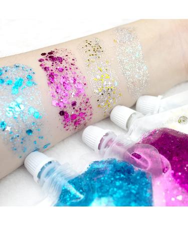 GL-Turelifes 50ml Body Glitter Gel - Mermaid Sequins Chunky Glitter for Face, Body, Hair - Easy to Apply & Remove - Festival & Halloween Makeup - Long Lasting Sparkling - Blue Purple - Buy Online on GoSupps.com