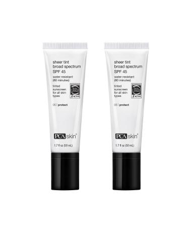 PCA SKIN Sheer Tint Broad Spectrum SPF 45 - Universally-Tinted Water-Resistant Hydrating Sunscreen for Use Alone or Under Foundation & Makeup (1.7 fl oz) Pack of 2