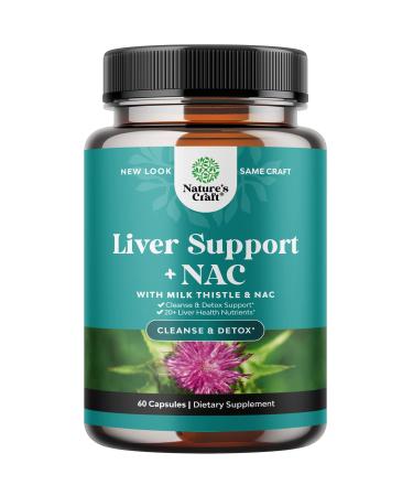 Liver Support Supplement with NAC - Herbal Liver Supplement with N Acetyl Cysteine Silymarin Milk Thistle Extract Dandelion Root Artichoke Extract Choline Bitartrate and Berberine for Liver Cleanse