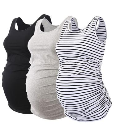 Love2Mi 3 Pcs Maternity Top Maternity Clothes Maternity Top Maternity Shirt S Black+grey+black White Stripes