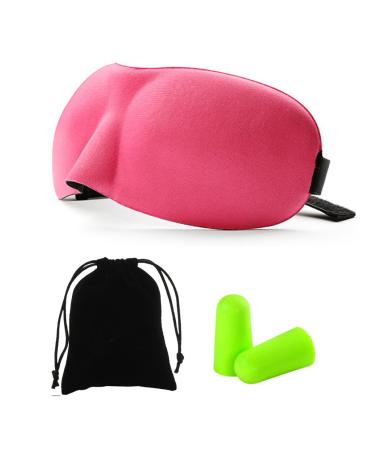 Bringsine Contoured & Comfortable Sleep Mask & Ear Plugs Kit for Travel Shift Work & Meditation Pink with Carry Pouch for Eye and Ear Mask Pink+earplug