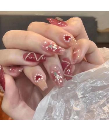 Temperament Enhancement Nail Patch Hand-Worn Nail Patch Fake Nails Love Frequency Sugar-Stained Plum wear Nail (10-Piece Pack) (Size : S)
