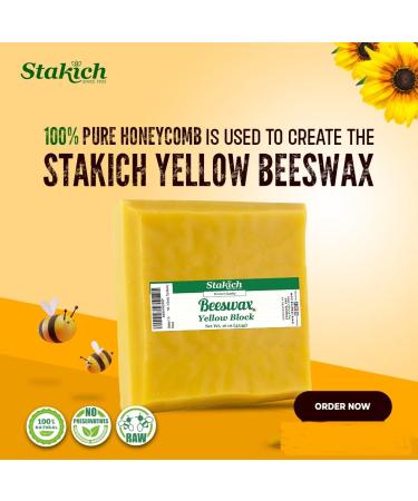 Stakich Yellow Beeswax Block - 1 Pound - Triple Filtered, Natural & Pure - Buy Online on GoSupps.com