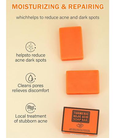 Kojic Acid & Turmeric Soap - Dark Spot Remover Brightening Soap - Turmeric Soap Bar for Acne Dark Spots Blackheads - Kojic Acid Soap for Face and Body - Buy Online on GoSupps.com