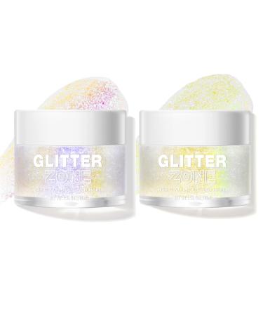 Langmanni holographic body glitter gel/eyeshadow cosmetics degrees for body face hair and lip. Color-changing glitter gel under light.-1.35 OZ (3# neon violet+4# Sapphire Blue)