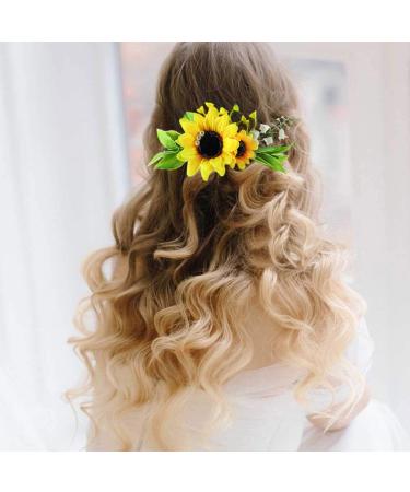 Fangsen Gold Sunflower Wedding Hair Comb - Yellow Flower Pearl Bridal Headpiece for Women - Buy Online on GoSupps.com