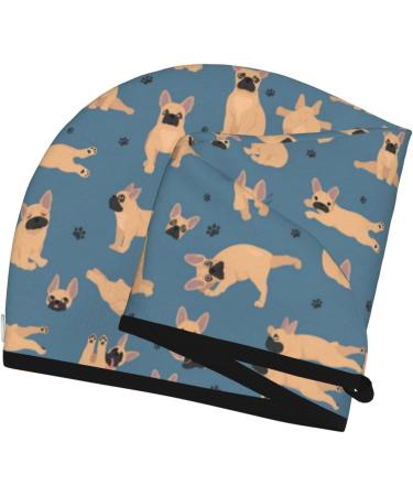 Hair Towel Wrap - Quick Drying Hair Turban with Button | French Bulldog Yoga Design - Buy Online on GoSupps.com