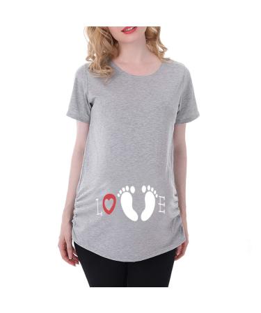 Maternity Top Short Sleeve Funny Pregnancy Tee Cute Pregnant Women T Shirts (Love Grey S)