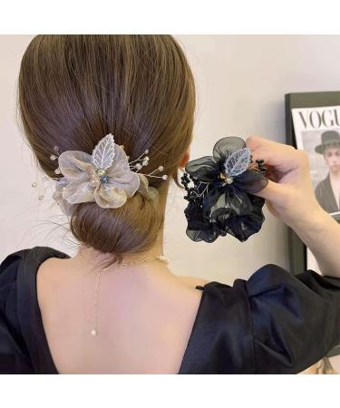 Crystal Flower Leaf Hair Ties - 4 Pcs Ponytail Holders with Rhinestone Scrunchies for Women and Girls - Buy Online on GoSupps.com