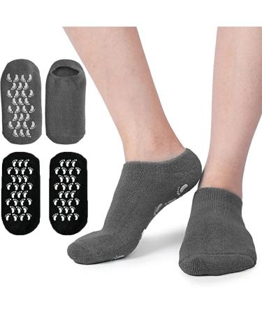 2 Pairs Short Moisturizing Socks  WalTok Cotton Spa Gel Moisture Socks Gel Inner Lining Infused with Essential Oils  Best for Repairing Softening Dry Cracked Feet Skins Overnight 2 Piece Set-Grey+Black