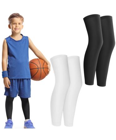 Tiesome 2 Paark children long compression leg sleeves leg stulp football pushing for children comfortable slipproof uv protection thighs calf -support basketball leg sleeves for football sport black