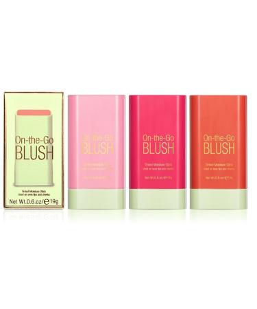 PICKX On-the-Go Makeup Blush Stick Tinted Moisture Stick Shadow Lips Cheek Blusher Creamy Makeup Long Lasting Natural Nude Makeup for All Skin (3PC)
