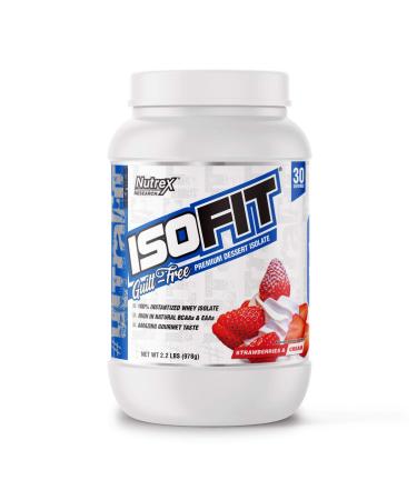 Nutrex Research IsoFit Whey Protein Powder Instantized 100% Whey Protein Isolate | Muscle Recovery, Naturally High EAAs & BCAAs | Fast Absorbing, Easy Digestion | Strawberries & Cream 30 serv Strawberries & Cream 30 Serving