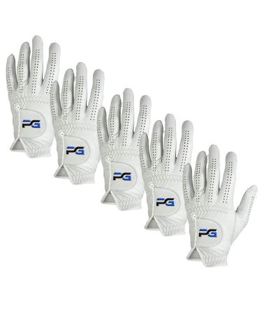 PG Golf Gloves (5 Pack) Cabretta Leather, Premium Quality Mens Golf Gloves for Right Handed Golfers Large