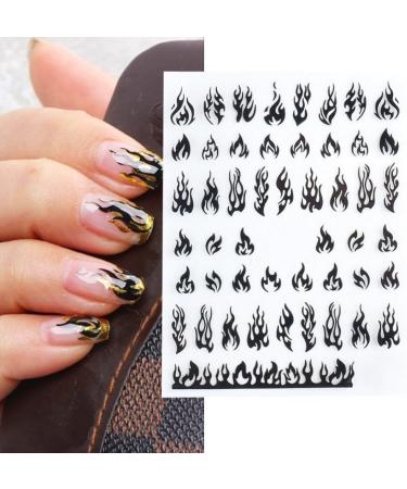 6 Sheets Flame Nail Art Stickers Decals 3d Self-adhesive Flame Nail Sticker Nail Art Designs for Manicure Tips Decoration Diy Nail Art Supplies Black - Buy Online on GoSupps.com