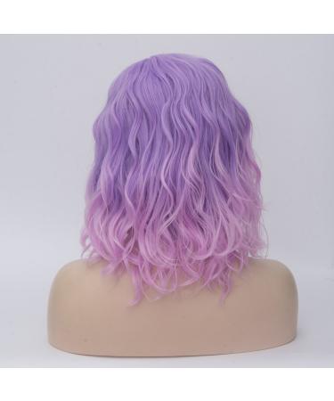 BUFASHION Short Pink Purple Bob Wavy Synthetic Hair Wig - Glueless & Stylish (46 Colors) - Buy Online on GoSupps.com
