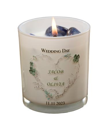 Personalised Wedding Day Candle Gift with Green Floral Heart (Paris Garden)
