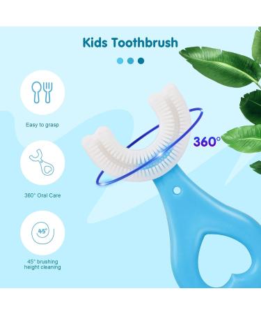 2pcs Kids U-Shaped Silicone Toothbrush Set for Whole Mouth Cleaning - Blue | Ages 2-12 - Buy Online on GoSupps.com