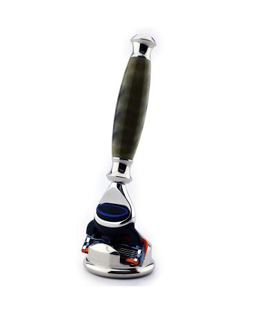 Premium 5-edge cartridge synthetic horn razor & stainless steel holder