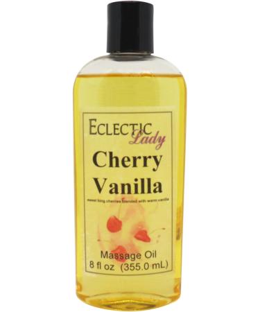 Cherry Vanilla Massage Oil 8 oz With Sweet Almond Oil and Jojoba Oil Preservative Free Perfect for Aromatherapy and Relaxation 8 Ounce