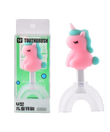 RZM Kids U Shaped Toothbrush Cartoon Manual Toothbrushes Training Toothbrush for Age 2-6 Years Food Grade Soft Silicone Brush Head, 360 Oral Teeth Cleaning Design for Toddlers and Children (Pink) - Buy Online on GoSupps.com