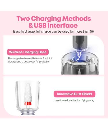 Electric Nail Files Professional Nail Drill for Gel/Acrylic Nails 18000 RPM Adjustable Speed E File Manicure Pedicure Set with Ceramic Nail Bit Rechargeable Base Low Vibration Low Noise for Beginner Grey - Buy Online on GoSupps.com