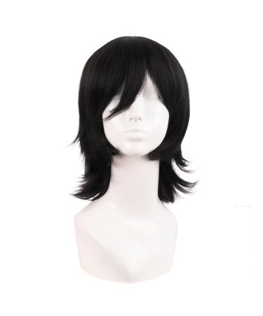 MapofBeauty 14 inch/35 cm Short Cosplay Anime Wig With Bangs Wolf Tail Synthetic Hair Fibers for Party Wig (Black) - Buy Online on GoSupps.com