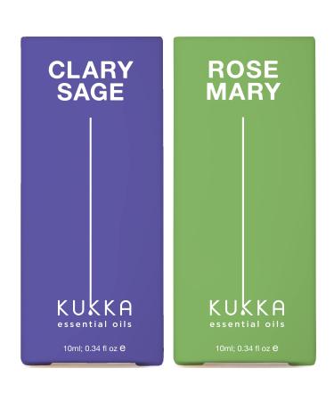 Sage Oil for Skin & Rosemary Oil for Hair Growth Set - 100% Nature Therapeutic Grade Essential Oils Set - 2x0.34 fl oz - Kukka